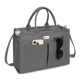 TOPDesign Heavy-Duty Canvas Tote Bag for Women, Adjustable Crossbody Handbag with 9 Pockets, for Work, Travel (Grey)