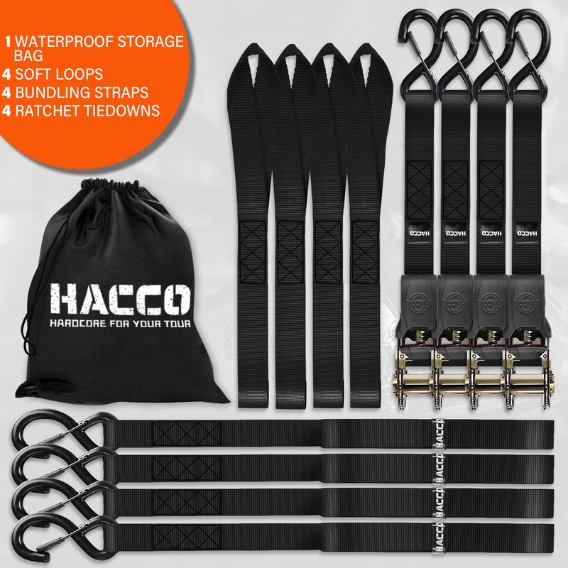 Haccoplanet Ratchet Tie Down Straps, 2340lb Break Strength, 4pc 1inch