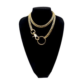 paloli Women's Slip Chain Necklace, Adjustable O-Ring Layered Slip Chain Choker Collar for Women, Gunmetal, Silver, Gold, Iridescent Cuban Chain Jewelry, Y-Necklace with Loop Pendant (Golden-Colored)