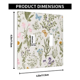 Pznen Vintage Botanical Floral Double Toggle Light Switch Cover Retro Flowers Plants Wall Plate Covers 2-Gang Toggle Switch Plates Home Decorative Office