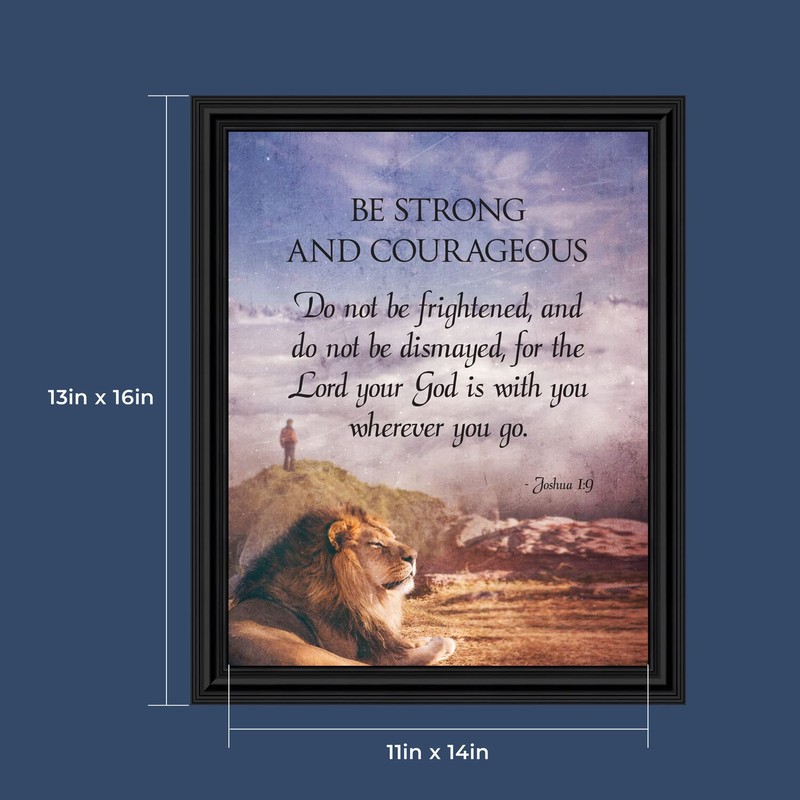 Be Strong and Courageous Lion Picture Frame, Religious Wall Decor,