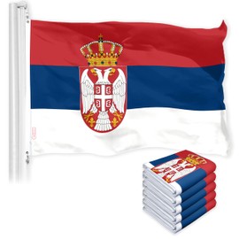 G128 5 Pack: Serbia Serbian Flag | 3x5 Ft | LiteWeave Pro Series Printed 150D Polyester | Country Flag, Indoor/Outdoor, Vibrant Colors, Brass Grommets, Thicker and More Durable Than 100D 75D Polyester