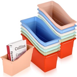 12 Pack Book and Binder Holders Boho Book Bins for Classroom Organization Premium Plastic Boxes Baskets Storage Containers for Library Home Office Teacher Supplies Accessories School Classroom Decor