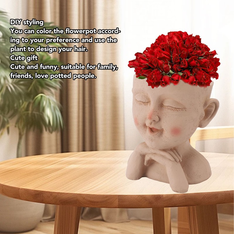 Men Face Flower Pot Hand Painting Resin Men Head Flowerpot