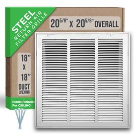 Fits 18x18 Duct Opening | Steel Return Air Filter Grille by Handua [Fixed Hinged] for 1-inch Filters | Vent Cover Grill for Sidewall and Ceiling | White | Outer Dimensions: 20 5/8"W X 20 5/8"H