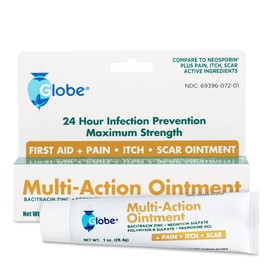 Globe Pain, Itch & Scar First Aid Antibiotic Ointment, (1 oz) Triple Antibiotic Anti-Itch, Scar Minimizer, for Minor Cuts, Scrapes, and Burns.