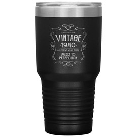 ODDITEES Birthday For Grandparents Vintage 1940 Laser Etched 30oz Stainless Steel Tumbler - Black