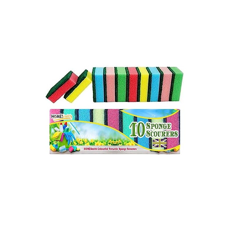 HOMESmith Dish Washing Sponge, Foam, Mix Colours, Pack of 10