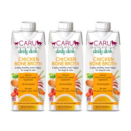 Caru - Daily Dish Chicken Bone Broth Meal Topper for Dogs & Cats - Savory Pour-Over Broth - 3 Pack