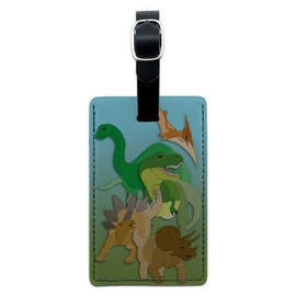 Graphics & More Dinosaurs-T-Rex Triceratops Stegosaurus Leather Luggage Id Tag Suitcase, Black