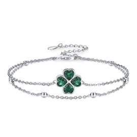 Midir&Etain Vierblättriges Kleeblatt Armband 925 Sterling Silber Grüne St Patricks Day Armband Viel Glück Kleeblatt Schmuck Geschenke für Männer Frauen