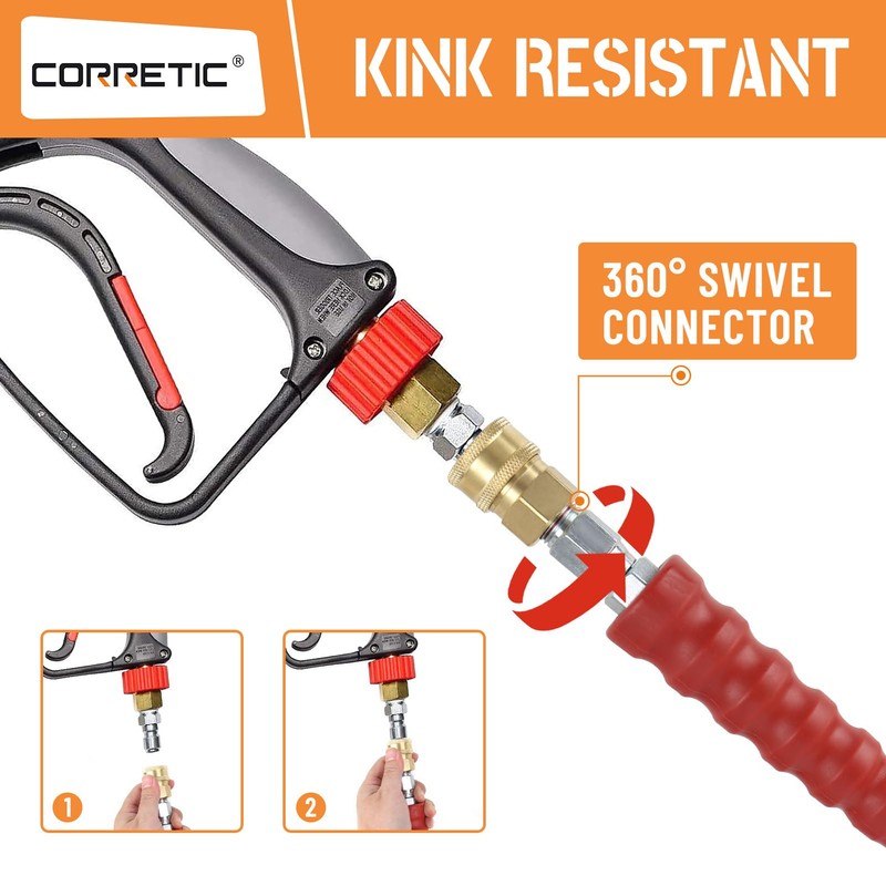 Corretic 3/8" Pressure Washer Hose for Cold and Hot Water,