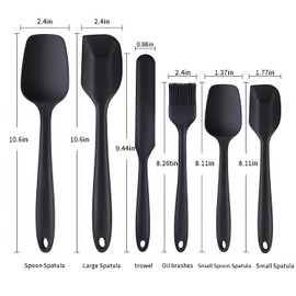 Marirao Silicone Spatula Set of 6, Food Grade Silicone Rubber Spatula, High Heat Resistant Non Stick Dishwasher Safe, Upgrade Handle with Ergonomic Grip, for Baking, Cooking (Black) Kitchen Utensils