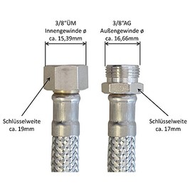 Reinforced Hose 3 / 8-Inch Cap Nut x 3 / 8 Inch Male Thread for Hose DN8 Sanitary Trinkwasserzulassung with 15 cm x 5 m