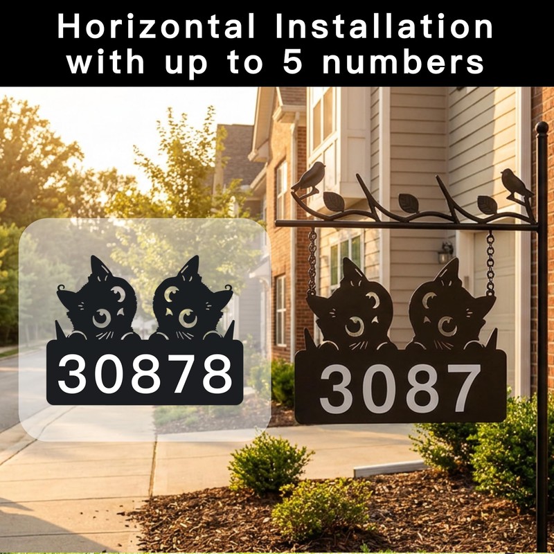 Metal Cat Address Sign, Home Numbers Plaque, Address Post Sign