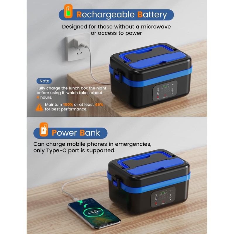 Luckit Cordless Electric Lunch Box for Adults, 16000mAh Battery-Powered Heated