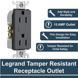 Legrand-Pass & Seymour 15A Tamper-Resistant Duplex Outlet, Graphite