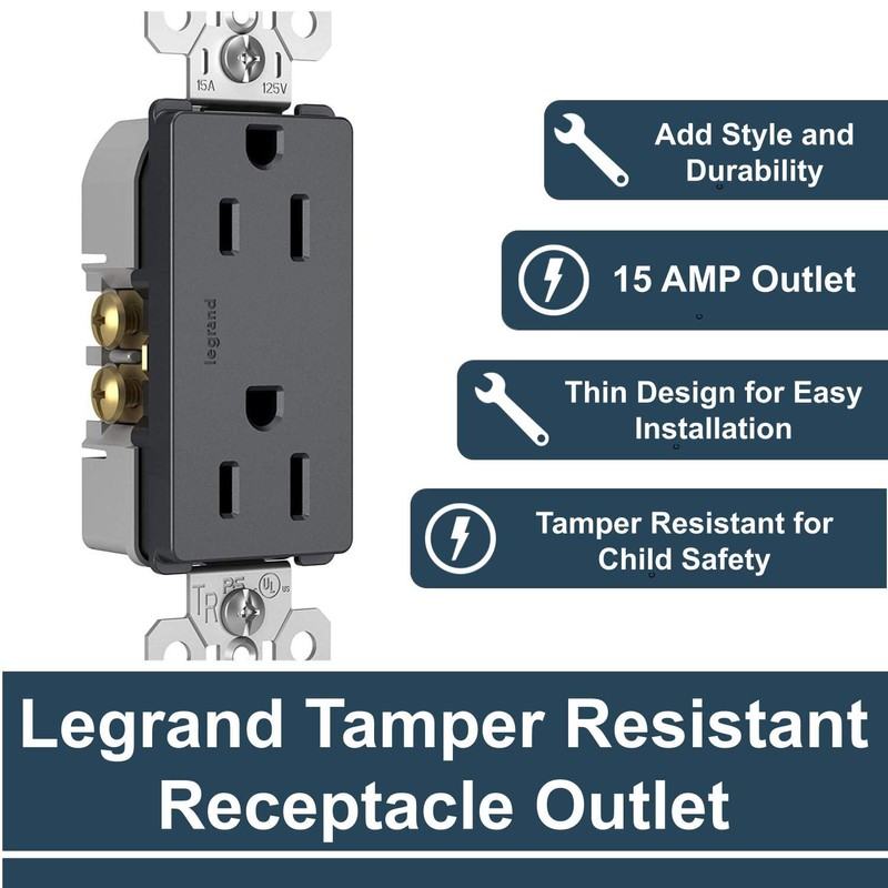 Legrand-Pass & Seymour 15A Tamper-Resistant Duplex Outlet, Graphite