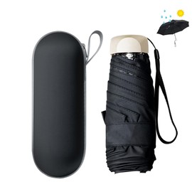 Mini Umbrella, 6 Ribs Portable UPF50+ Sunscreen Pocket Umbrella, Folding Travel Compact Umbrella Windproof Strong with Reinforced Umbrella Bone, Baking Paint Reinforced Handle and Storage Box