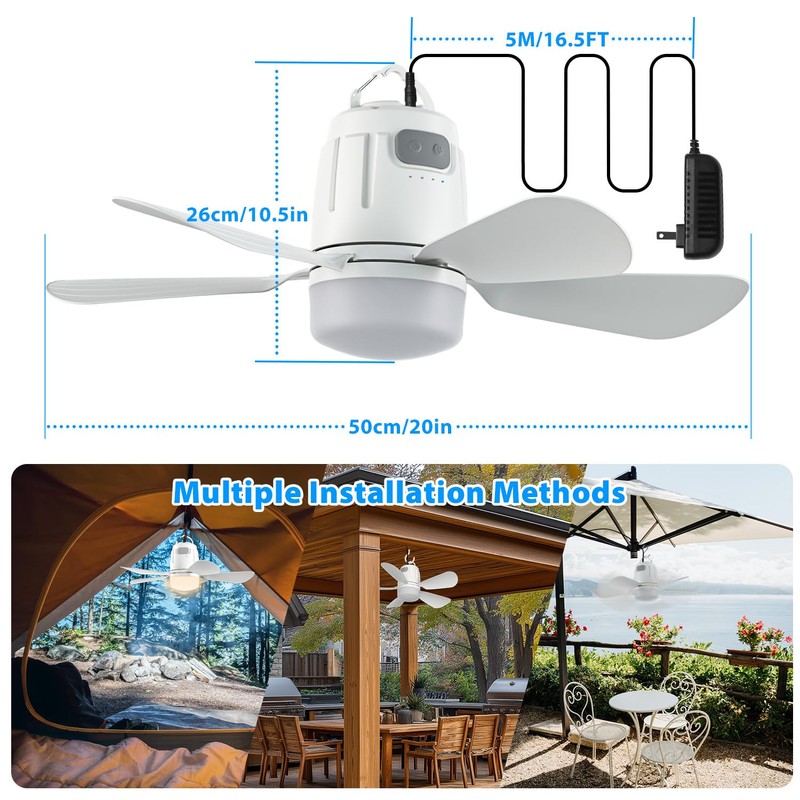 Gliztech Gazebo Fan Outdoor Hanging with Light, Patio Plug in