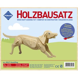 Pebaro 852/7 Wooden Dog Construction Kit, 3D Puzzle, Model Kit, Craft with Wood, Wooden Puzzle, Craft Set, Pre-Cut Wooden Board, Includes Emery Paper, Break Out, Put Together, Ready, Gift Idea