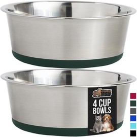GORILLA GRIP Set of 2 Dog Bowls, Holds 4 Cups (32 fl oz), Heavy Duty Metal Food and Water Bowl for Feeding Dogs and Cats, Dishwasher Safe, Rust Resistant Stainless Steel, BPA Free Rubber Base, Green
