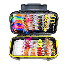 Qitewwrme 40/48/54/114pcs Fly Fishing Flies Kit Fly Assortment with Dry/Wet Flies,Nymphs,Streamers,Popper Midges,Moth,Worms Trout Bass Fishing Fly Lure/Bait (114Pcs/Box(16 Mixed Styles))