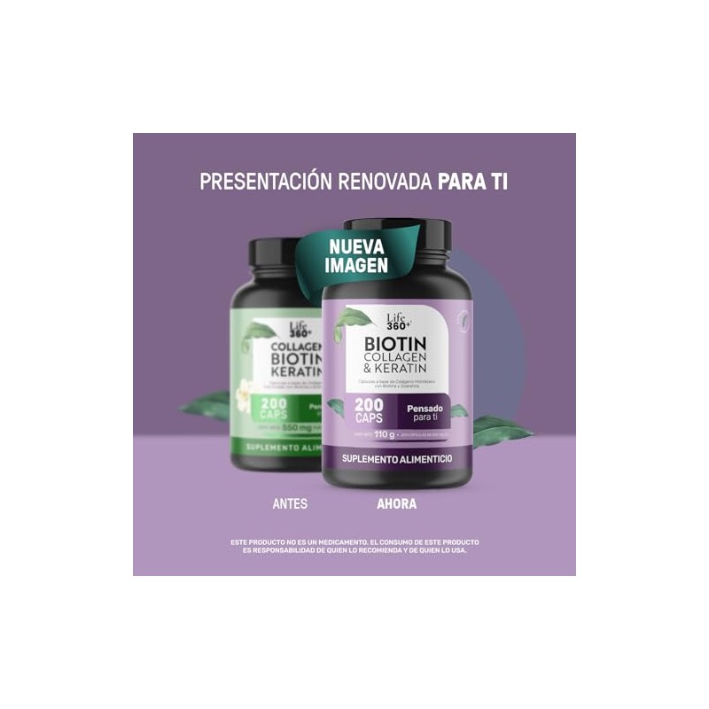 LIFE 360+ Collagen Biotin Keratin | 200 cápsulas | 550