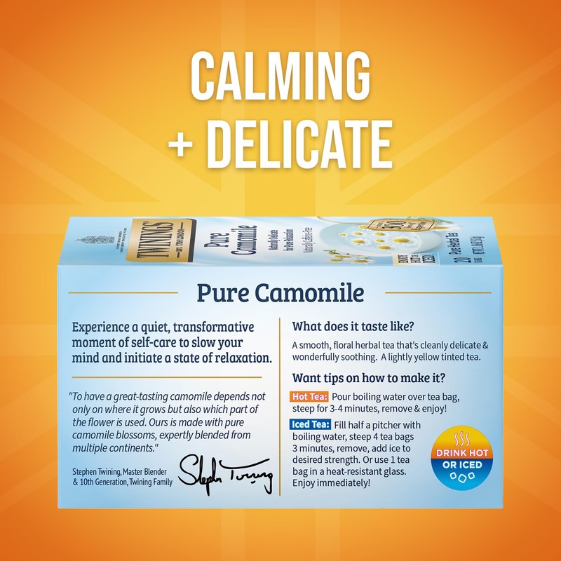 Twinings Pure Camomile Herbal Tea Individually Wrapped Bags, Calming &