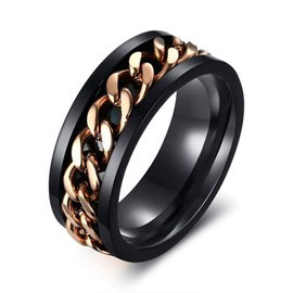 LEEYA NL11 8MM Stainless Steel Rings for Men Engagement Wedding Band Chain Ring, Size 7-13 (7, Black-Rose Gold)