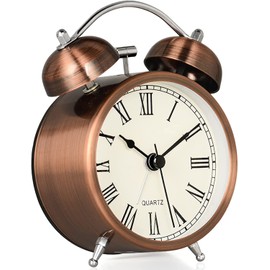 CYMNER Vintage Alarm Clock, Non Ticking, Silent Bedside Clock with Two Bells Loud Alarm for Heavy Sleepers, Small Retro Clock for Decor and Gifts, Battery Opreated Quartz Clock, Gold
