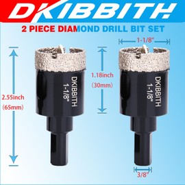1-1/8" Diamond Hole-Saw Bits with Pilot Drill Bit - 2pc 1-1/8 in Diamond Tipped Tile Hole Saws with Guiding Bit for Accurate Drilling, for Porcelain Tile Ceramic Pots Granite Stone Glass Bottles 28mm
