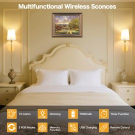 ECOHOM Battery Operated Wall Sconces Set of 2, Wireless Wall Lights with 7000mAh Rechargeable Bulbs & Remote, 15 Colors & Dimmable, Battery Powered Wall Lights for Bedroom, Living Room, Hallway 25.6in