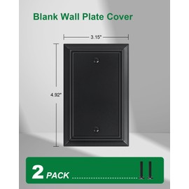 2-Pack Single Blank Wall Plate, Durable Natural Bamboo Fiber Wall Plate Cover,Matte Black 1 Gang Wall Plate for Unused Outlets/Switches, Corrosion Resistant