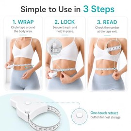 Cinta métrica corporal retráctil de 60 pulgadas con botón de bloqueo, color blanco