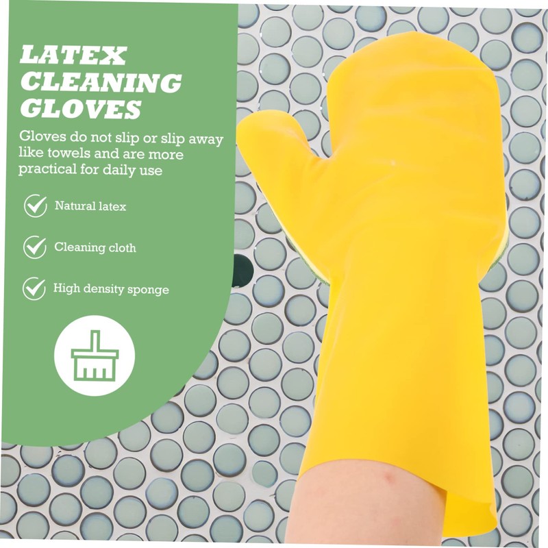 Gatuida Reusable Household Cleaning Gloves Yellow and Green Latex Dishwashing