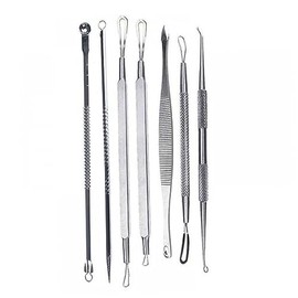 Baluue 7pc Blackhead Extractor Set Blackhead Removal Tool Kit Spoon Loop Tips for Pimples Blemishes Safe for Sk