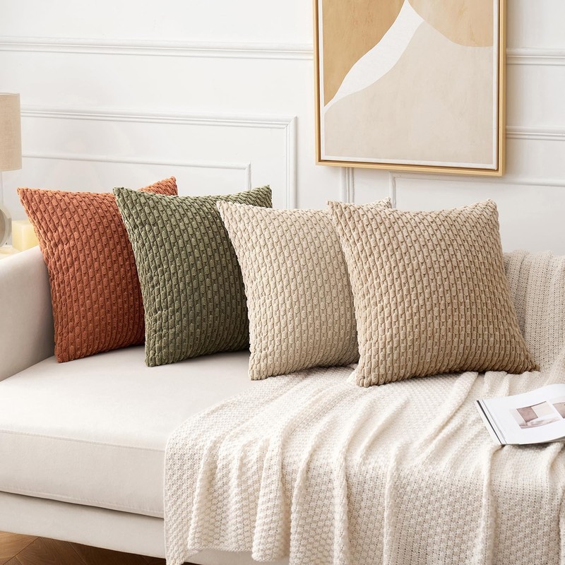 MIULEE Pack of 4 Rust-Olive Green Throw Pillow Covers 20x20