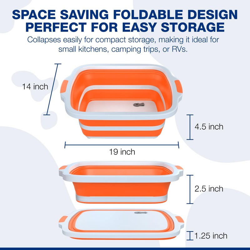 2-Pack XL Collapsible BBQ Prep Tub with Built-In Cutting Board,