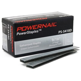 Powernail PS5418D 20 Gauge 3/16 Inch Crown 9/16 Inch Length Divergent Point Collated Galvanized Staples, for Fastening Carpet and Upholstery (Box of 5000)