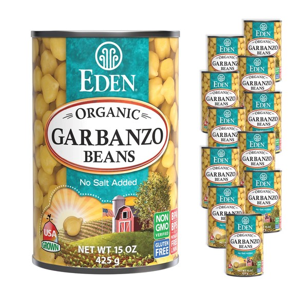Eden Organic Garbanzo Beans, Chickpeas, 15 oz Can (12-Pack Case), No Salt Added, Non-GMO, Gluten Free, Vegan, Kosher, U.S. Grown, Heat and Serve, Macrobiotic