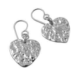 Love Heart 925 Hammered Sterling Silver Earrings