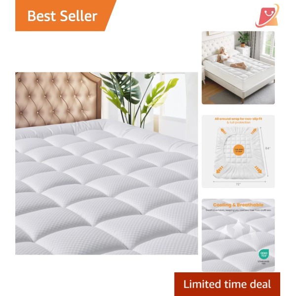 California King Mattress Pad Polyester Quilted Cooling Deep Pocket Protector