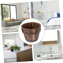 Kisangel Flower Pot Wishing Well Large 20cm Wood Trim Christmas Planter Container Novelty Flower Tiny Home Decoration Red Planter Pot Flat Mouth Planter Grape Flower Basket Wooden Office