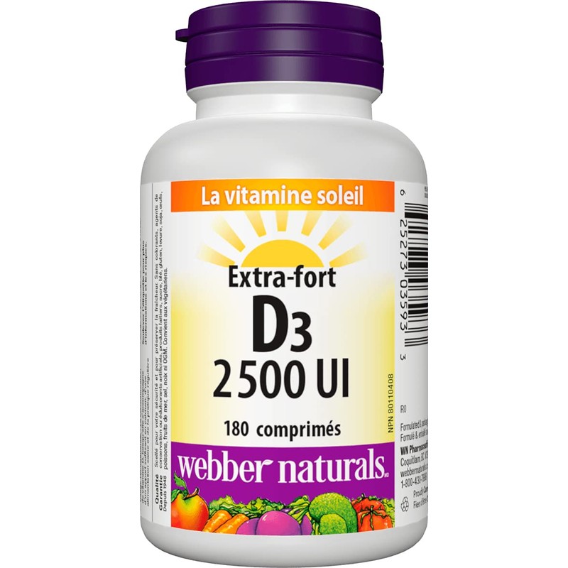 Webber Naturals Vitamin D3 2,500 IU Extra Strength, 180 Tablets,