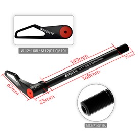 GRQUSTO 1.0mm Thread Pitch Front Rear Quick Release Thru Axles for Bicyle Suspension Forks Rigid Forks and Bike Rear Frame, Free Rotating Handle Road Mountain Bike Axle: 12mm x 168mm