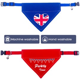 BIPY 2Pcs Union Jack Dog Bandanas and 2Pcs Adjustable Dog Collar UK Flag Festival Pet Bandana Triangle Soft Bibs for Small Medium Patriotic Dogs Cats Scarf Neckerchief Party Custom Small