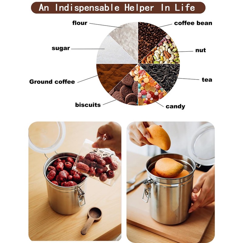 Coffee Canister 4 Pcs Stainless Steel Food Container with Clear