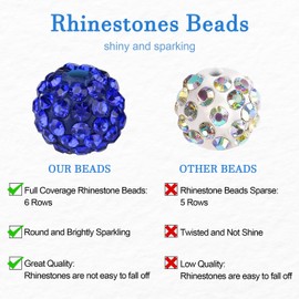 XIANNVXI 10 mm Rhinestone Beads Navy Blue Glitter Beads for Threading Bead Set Disco Ball Diamond Beads for Bracelets Earrings Chain DIY Jewellery Making (Pack of 100)