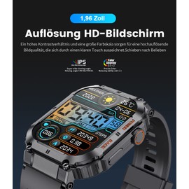 LIGE Men's Military Smartwatch with Phone Function, 1.96 Inch HD Touch Screen, 400 mAh Sports Watch, 5 ATM Waterproof, 120+ Sports Modes, Activity Tracker with Blood Pressure/Heart Rate/SpO2/Sleep